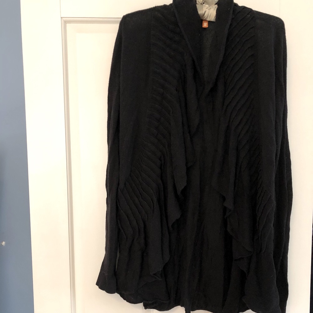 Lucy Black Open Drape Front Ruffle Cardigan